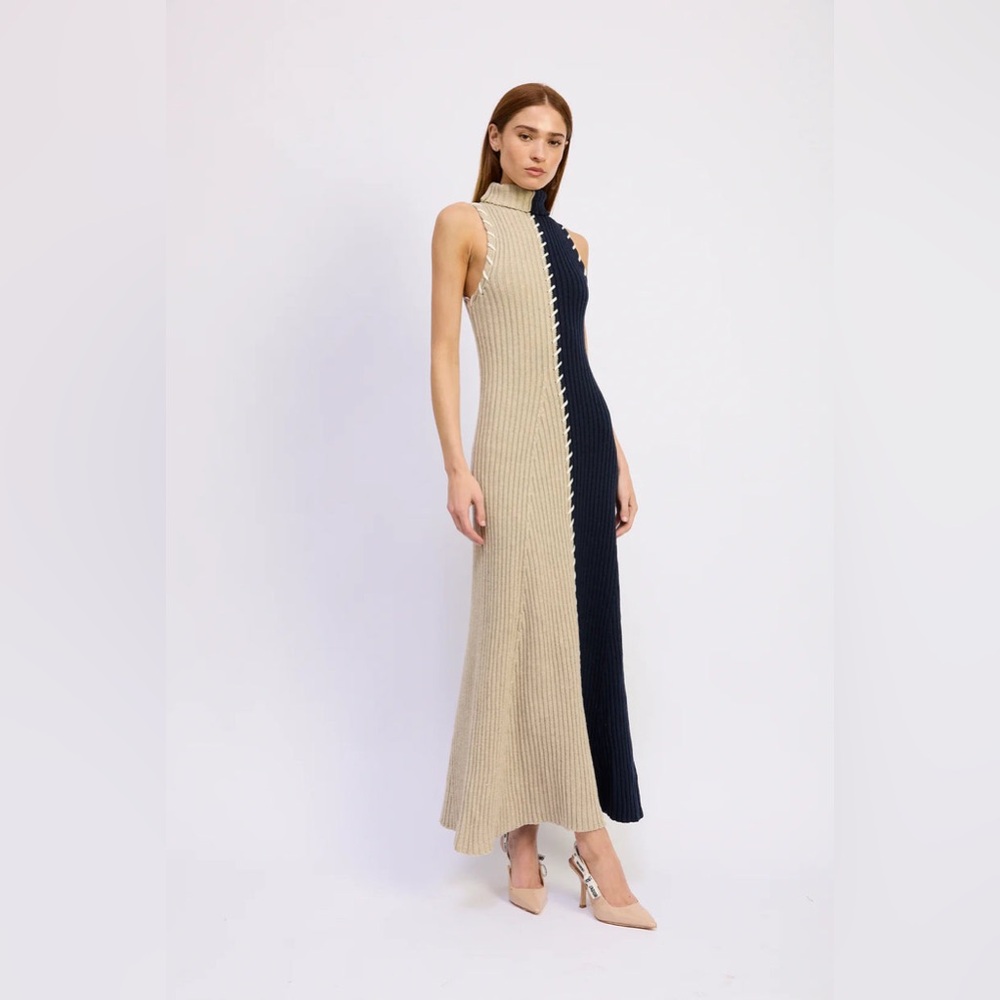 EN SAISON GWENDOLYN MAXI KNIT DRESS Two-Tone Rib Knit Dress Size S NWT - Picture 3 of 8